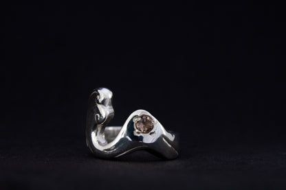one of a kind sterling silver and spinel sculptural ring handmade Ireland black background