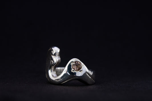 one of a kind sterling silver and spinel sculptural ring handmade Ireland black background