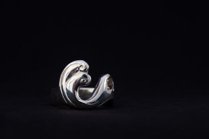one of a kind sterling silver and spinel sculptural ring handmade Ireland black background