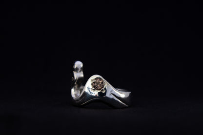 one of a kind sterling silver and spinel sculptural ring handmade Ireland black background
