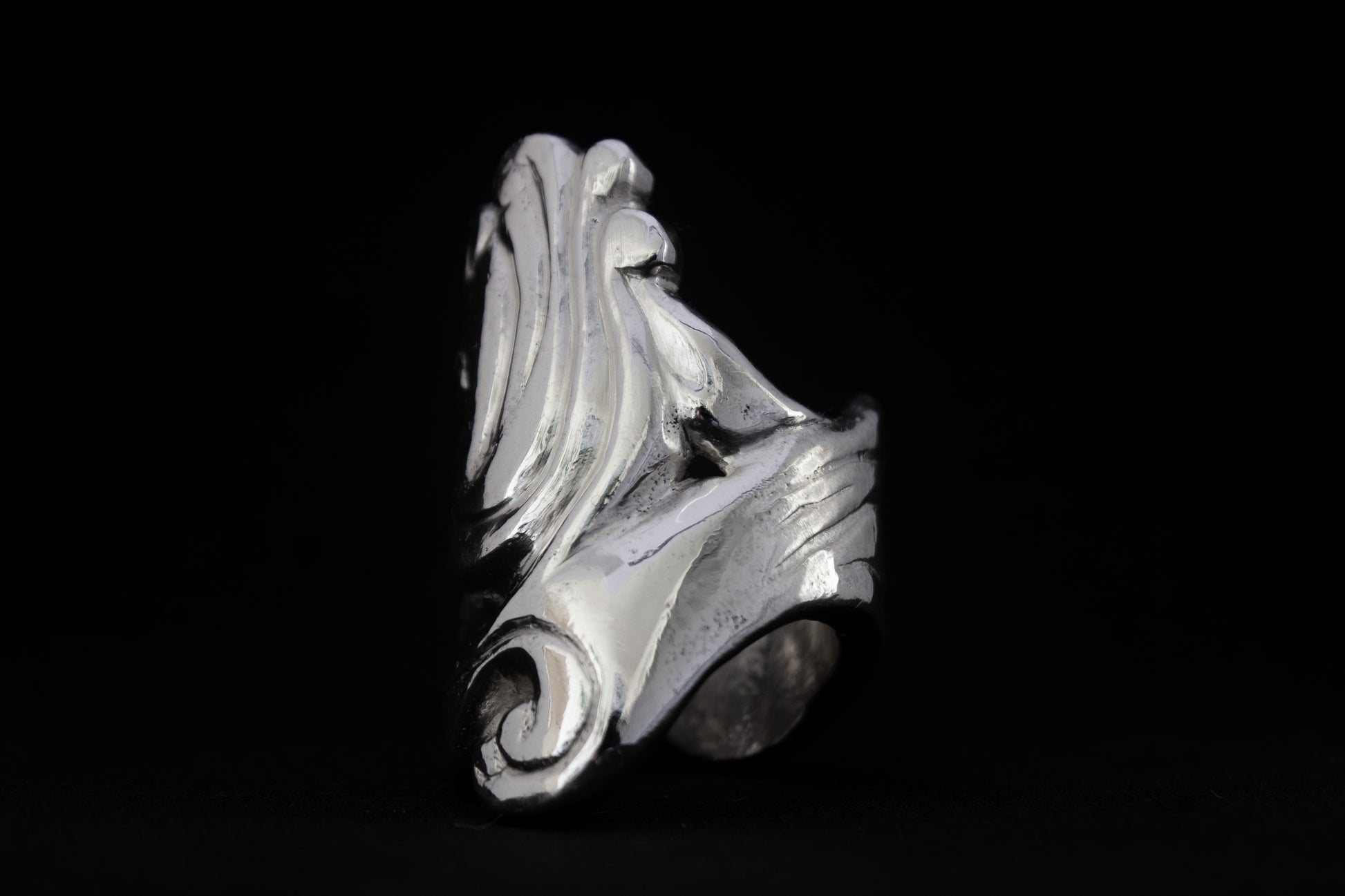 Lost wax cast sterling silver sculptural ring handmade in Ireland