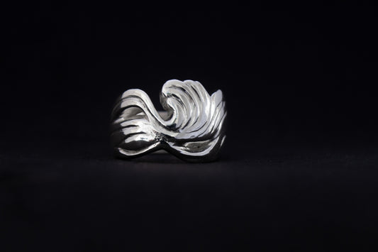 one of a kind sterling silver sculptural ring handmade Ireland black background