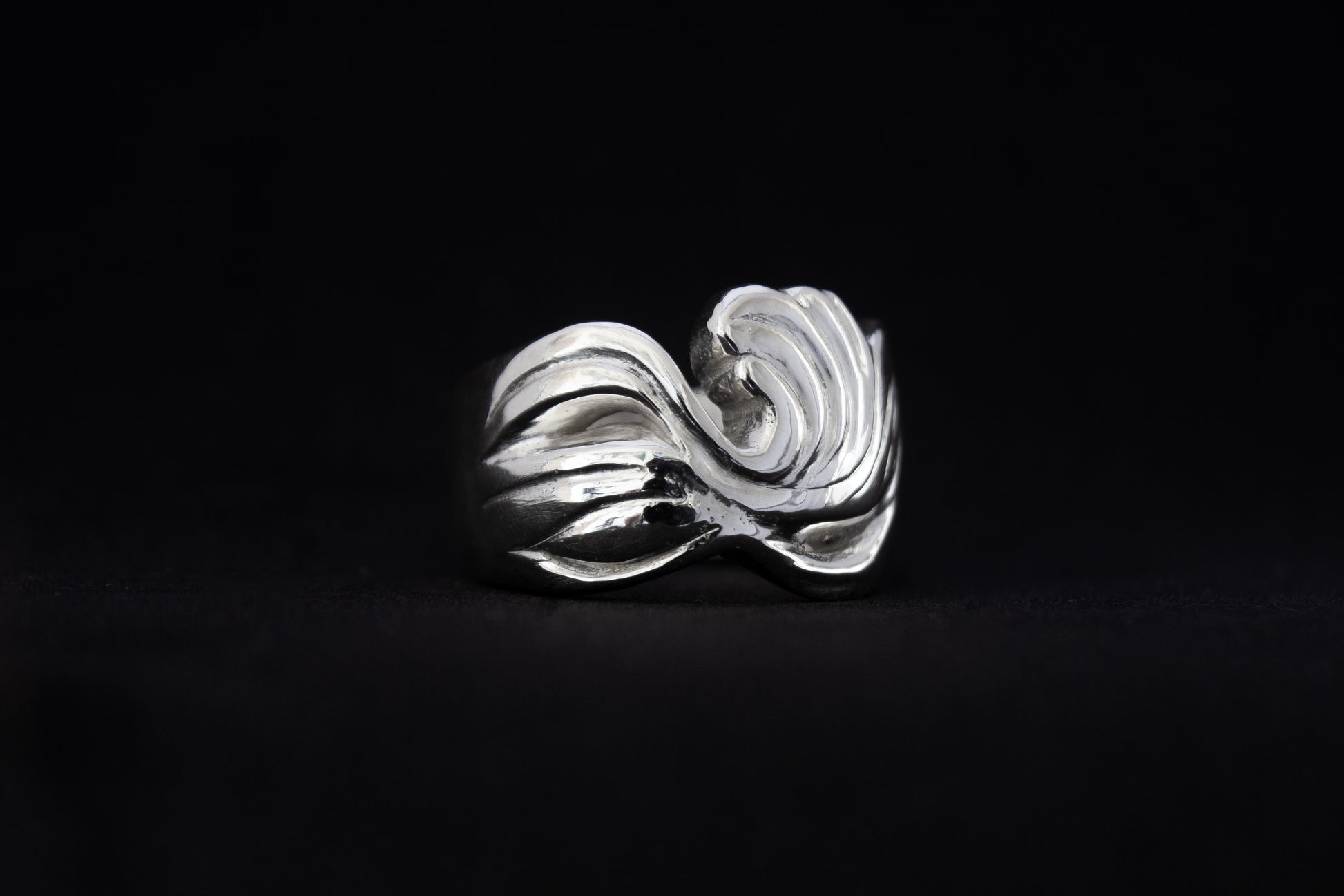 one of a kind sterling silver sculptural ring handmade Ireland black background