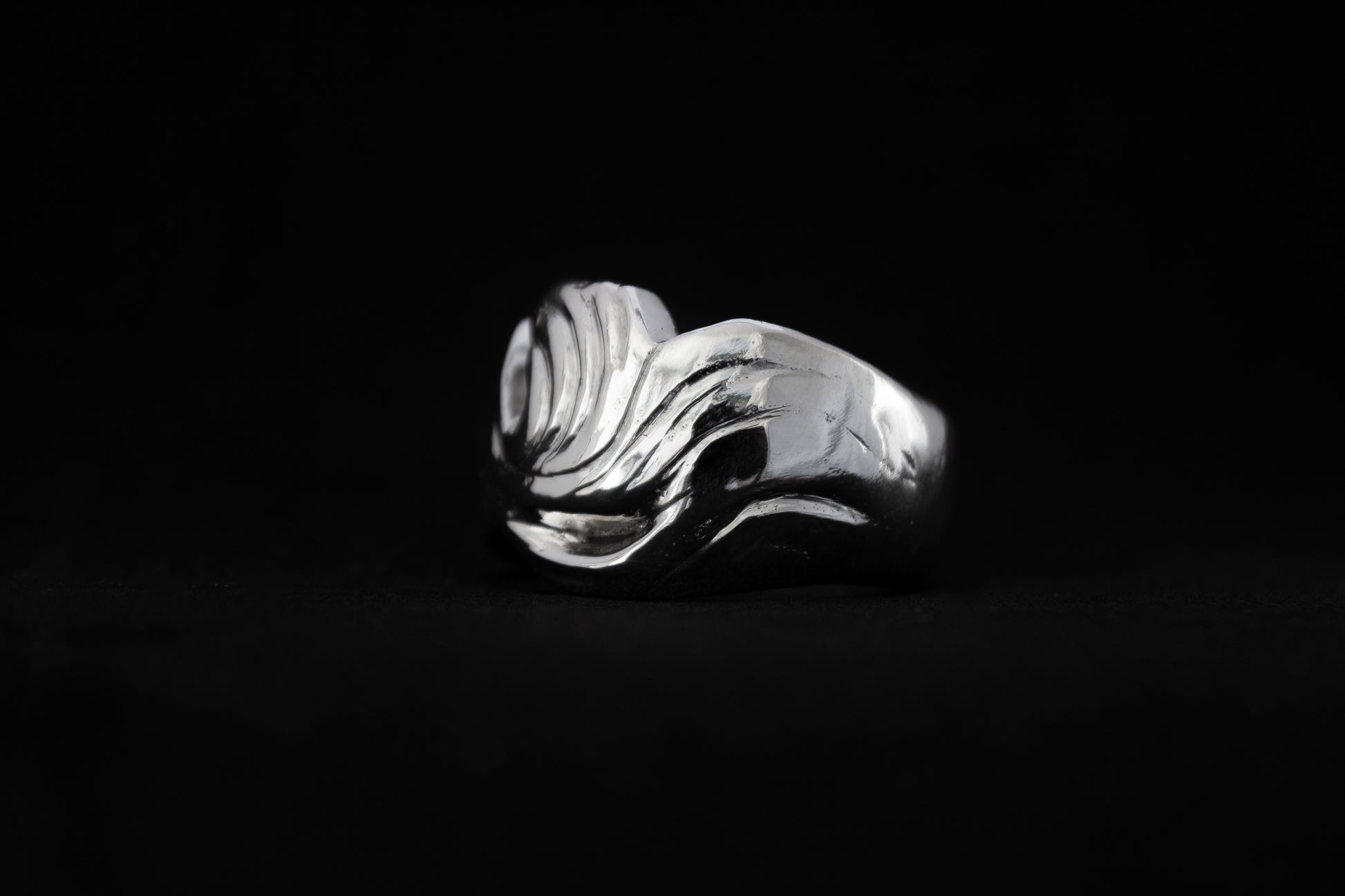 one of a kind sterling silver sculptural ring handmade Ireland black background