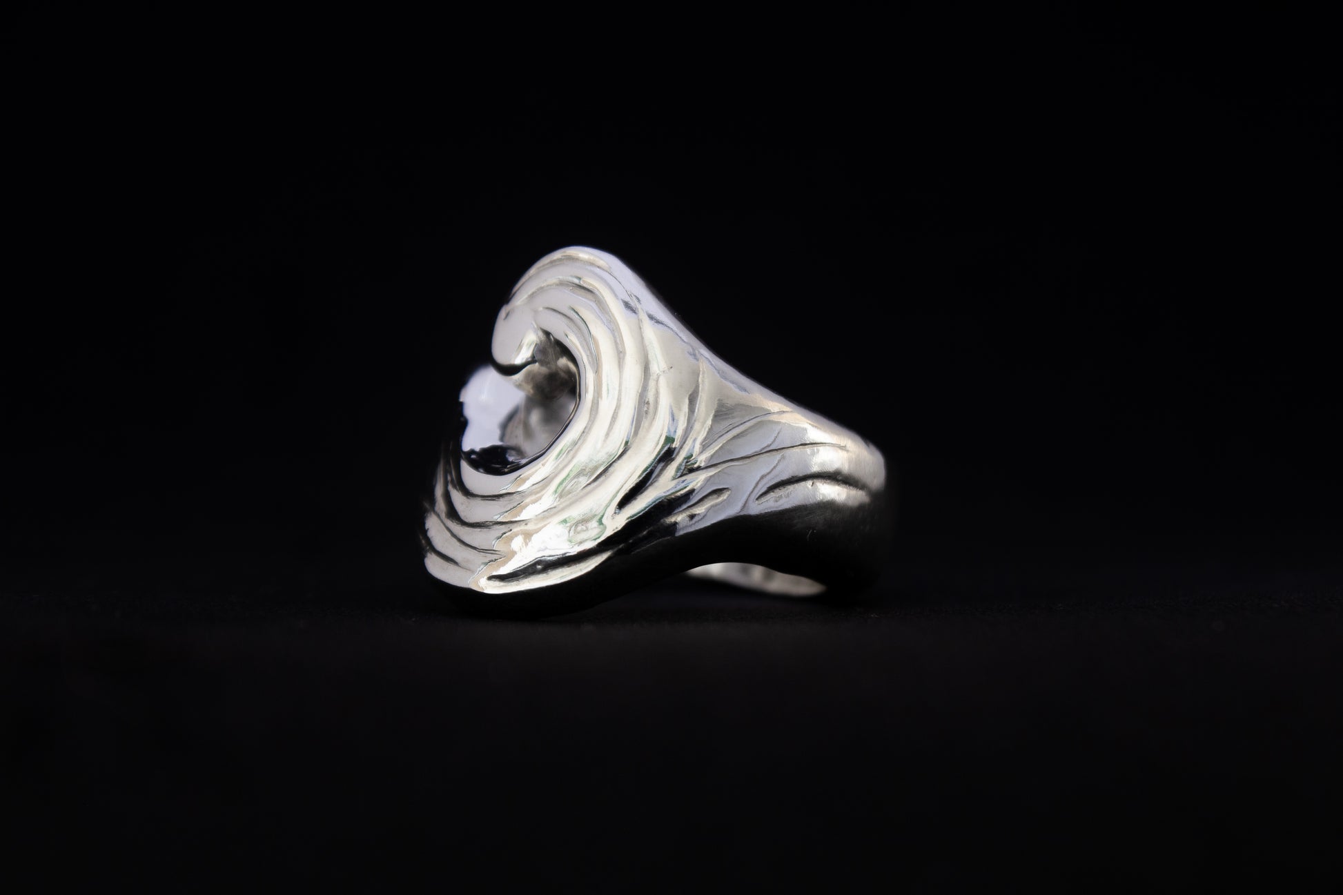 one of a kind sterling silver sculptural ring handmade Ireland black background