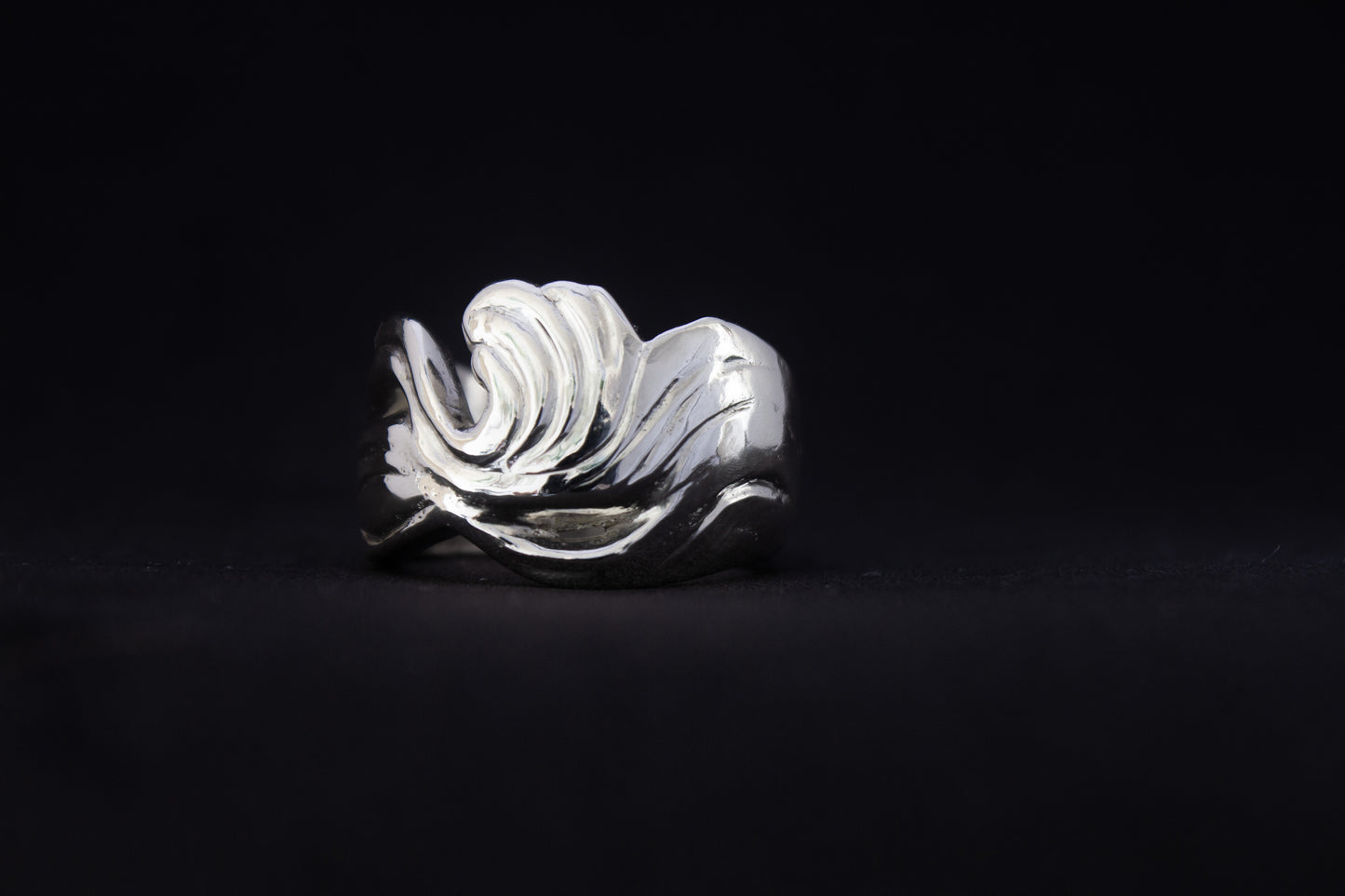 one of a kind sterling silver sculptural ring handmade Ireland black background