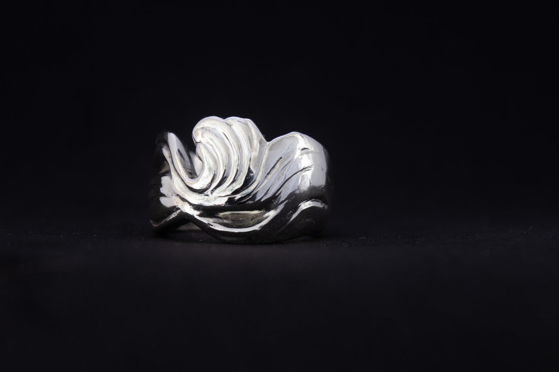 one of a kind sterling silver sculptural ring handmade Ireland black background
